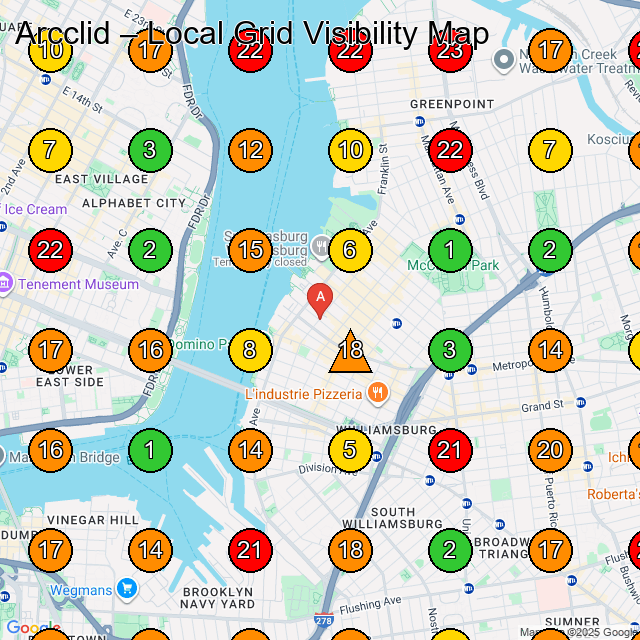 Arcclid Barber Shop GeoGrid ranking map for Brooklyn NY